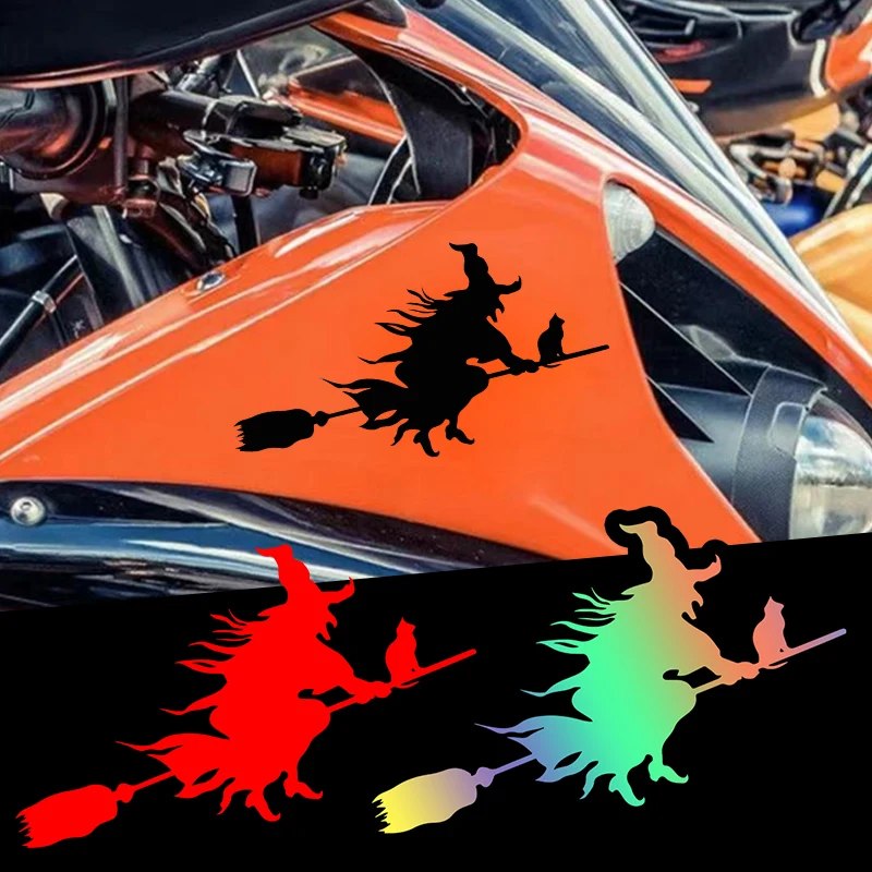

1 шт. наклейки на мотоцикл Witch on Broomstick, водонепроницаемые боковые панели мотоцикла, обтекатель топливного бака, виниловые наклейки, украшение на Хэллоуин