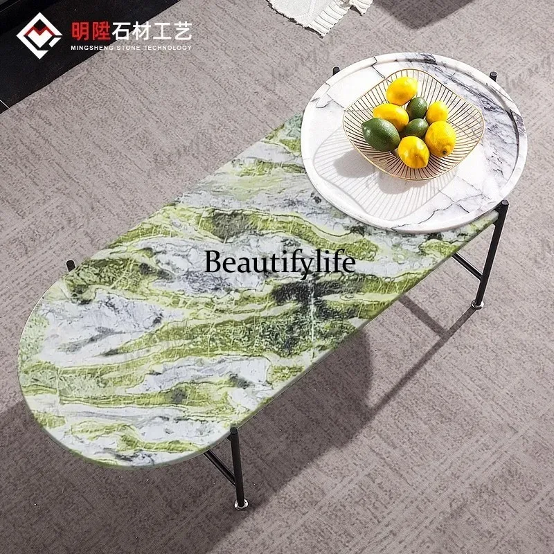F181 Nordic simple tea table natural marble modern living room home creative split-level oval, coffee table