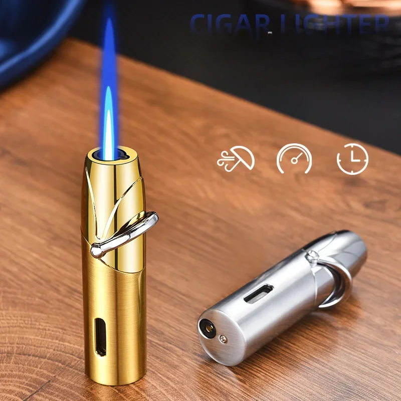 New Creative Rocker Straight Blue Flame Torch Luxury Lighter Metal Smoking Smoke Accessories Men\'S Birthday Gift Igniter