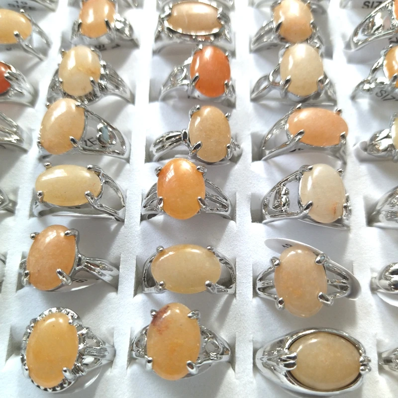 Mixed Lot Natural Yellow Aventurine Rings 50pcs/lot For Women Fashion Rings