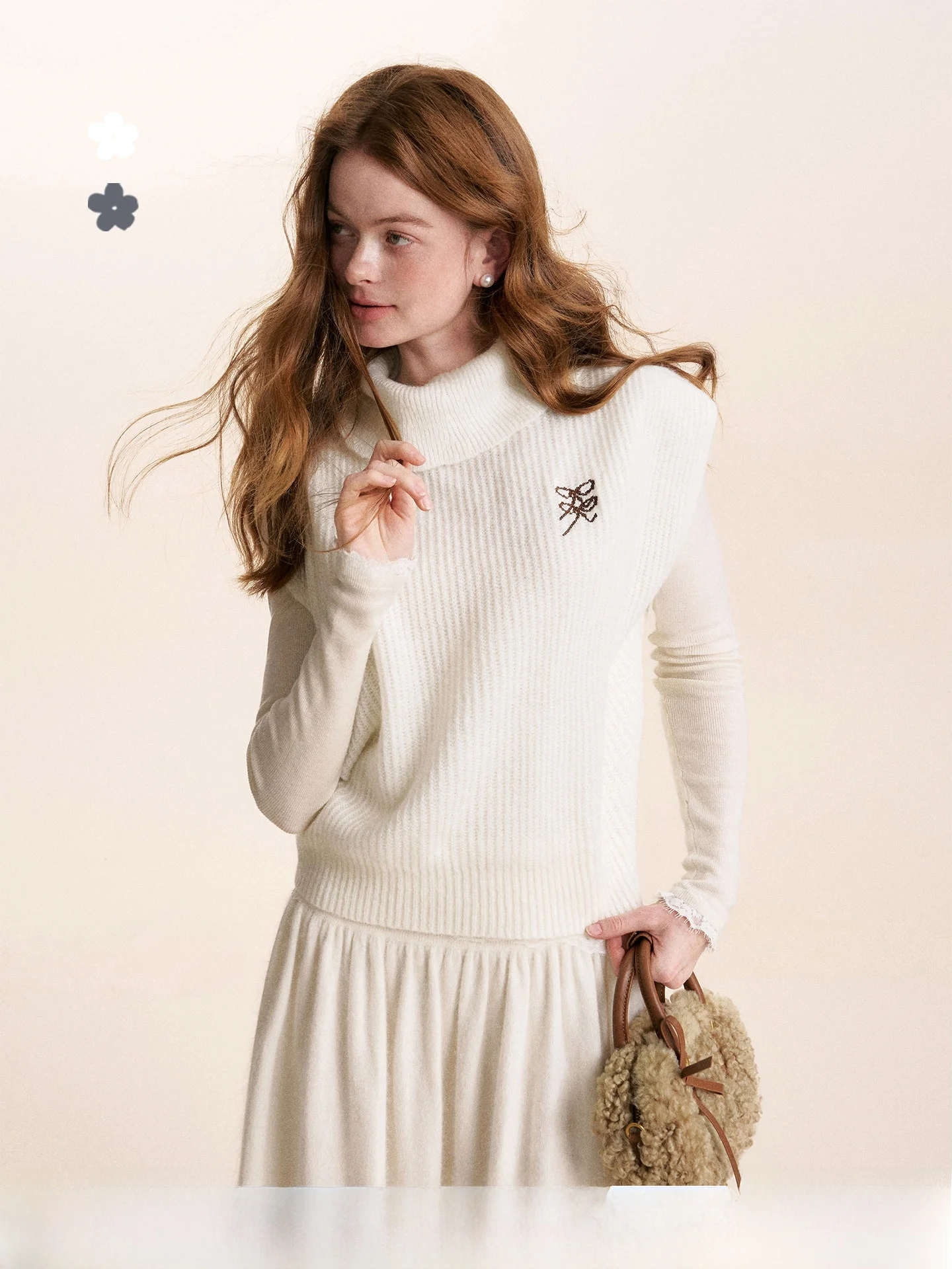 

Kroche Geometric Chic Wool Blend Loose Svel High Collar Warm Knitted Vest Comfortable Non-Constricting Top for Women