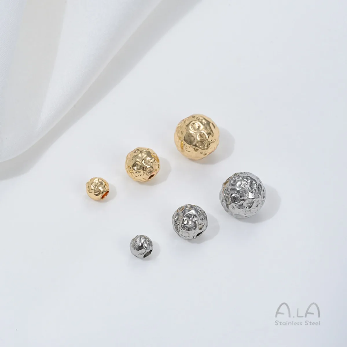 Anti-Tarnish Polished Stainless Steel Hammer Texture Crinkle Meteorite Loose Beads For Handmade Pearl Crystal Jewelry Making
