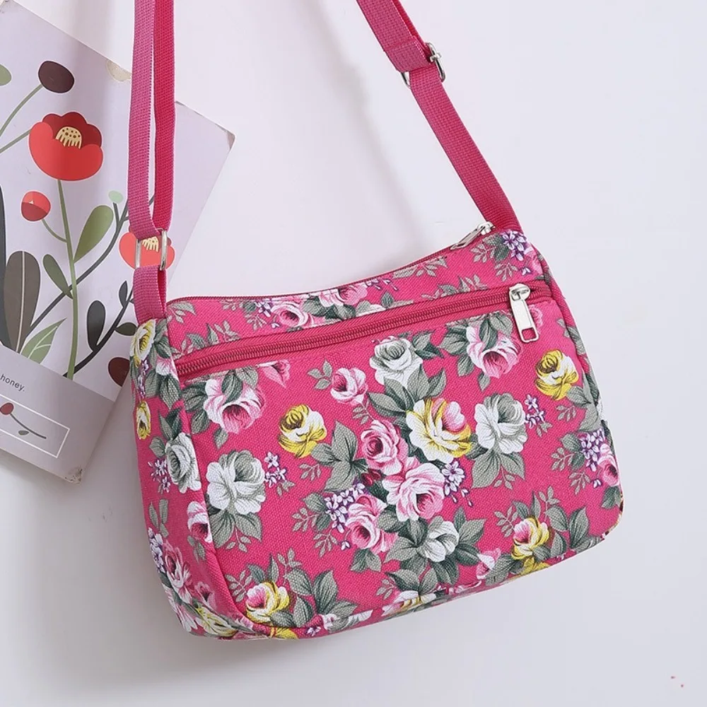 Flower Print Women Shoulder Bags Oxford Diagonal Multifunctional Small Square Handbag Multi Layered Nylon Crossbody Bag Travel