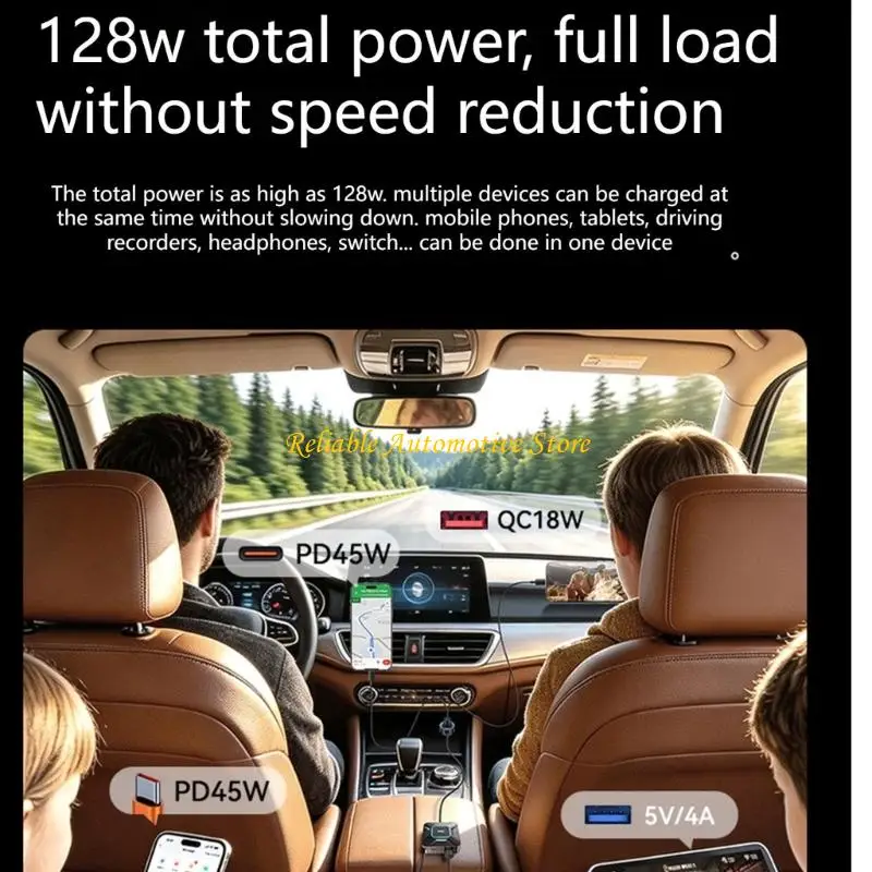 M68B Fast Charging Car Adapter with 7 and 128W Output