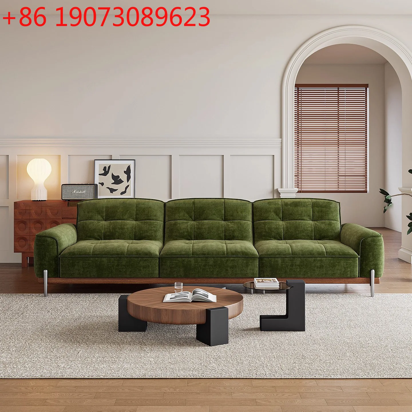 

Black King Kong sofa small apartment straight row retro fabric sofa Italian minimalist mid-ancient green chenille sofa