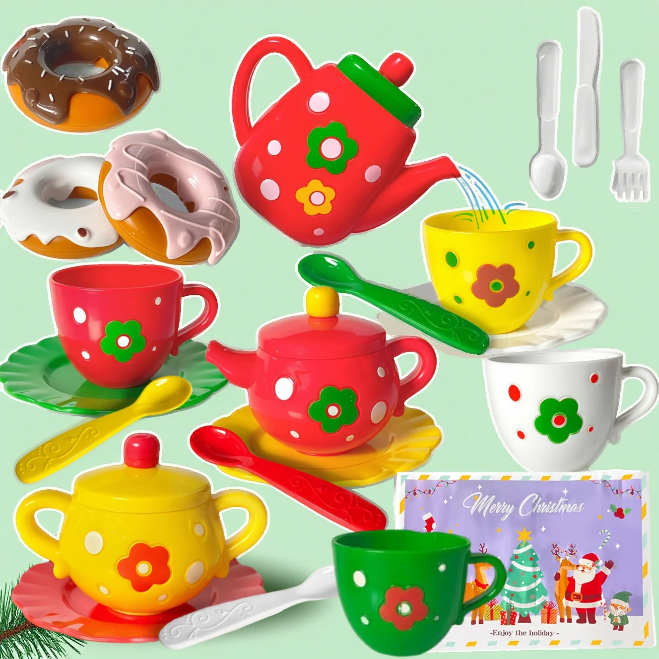 22-częściowy zestaw do herbaty dla dziewczynek - Zestaw do herbaty dla małej księżniczki, zabawka do udawania gry kuchennej dla dziewczynek, prezenty na Boże Narodzenie, Wielkanoc i urodziny