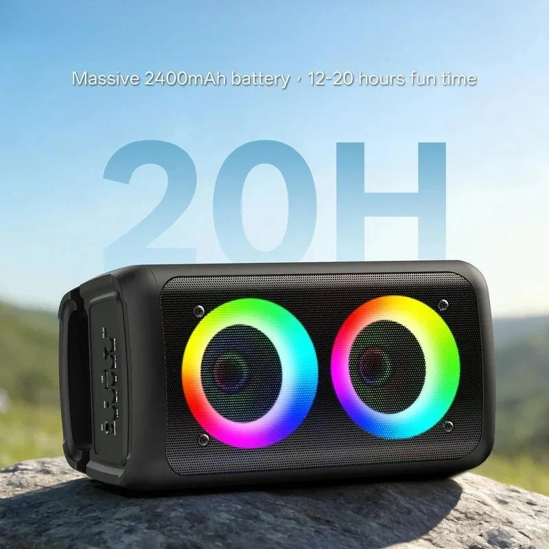 Kara Ok with 2 Microphones, Portable Bluetooth 5.0 Kara Ok Speaker, Suitable for Outdoor Activities, Parties and Parties
