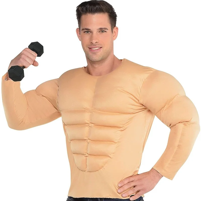 Traje de camisa muscular estándar para hombres, ropa de camisa muscular realista, tono de piel, Verano