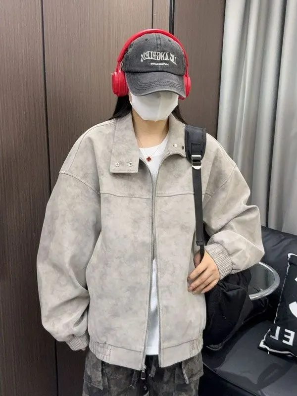 

Retro American Sle Leather Jaet Men's Loose Fit Dyeing Waed Trendy Neutral Sle Leather Coat for Autumn 2025