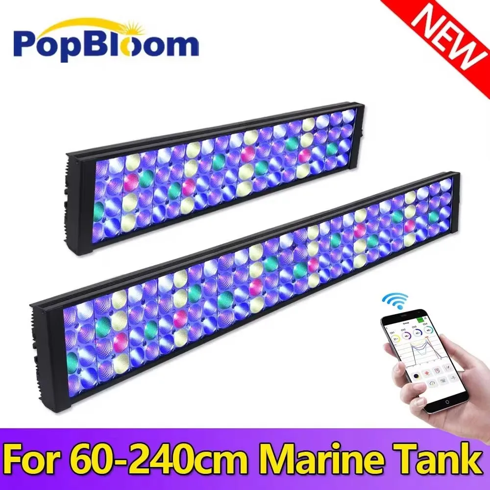 New PopBloom WiFi Reef Aquarium Led Light, Marine Aquarium Lamp Full Spectrum for 60cm 90cm 120cm SPS/LPS Coral Aquarium Tank