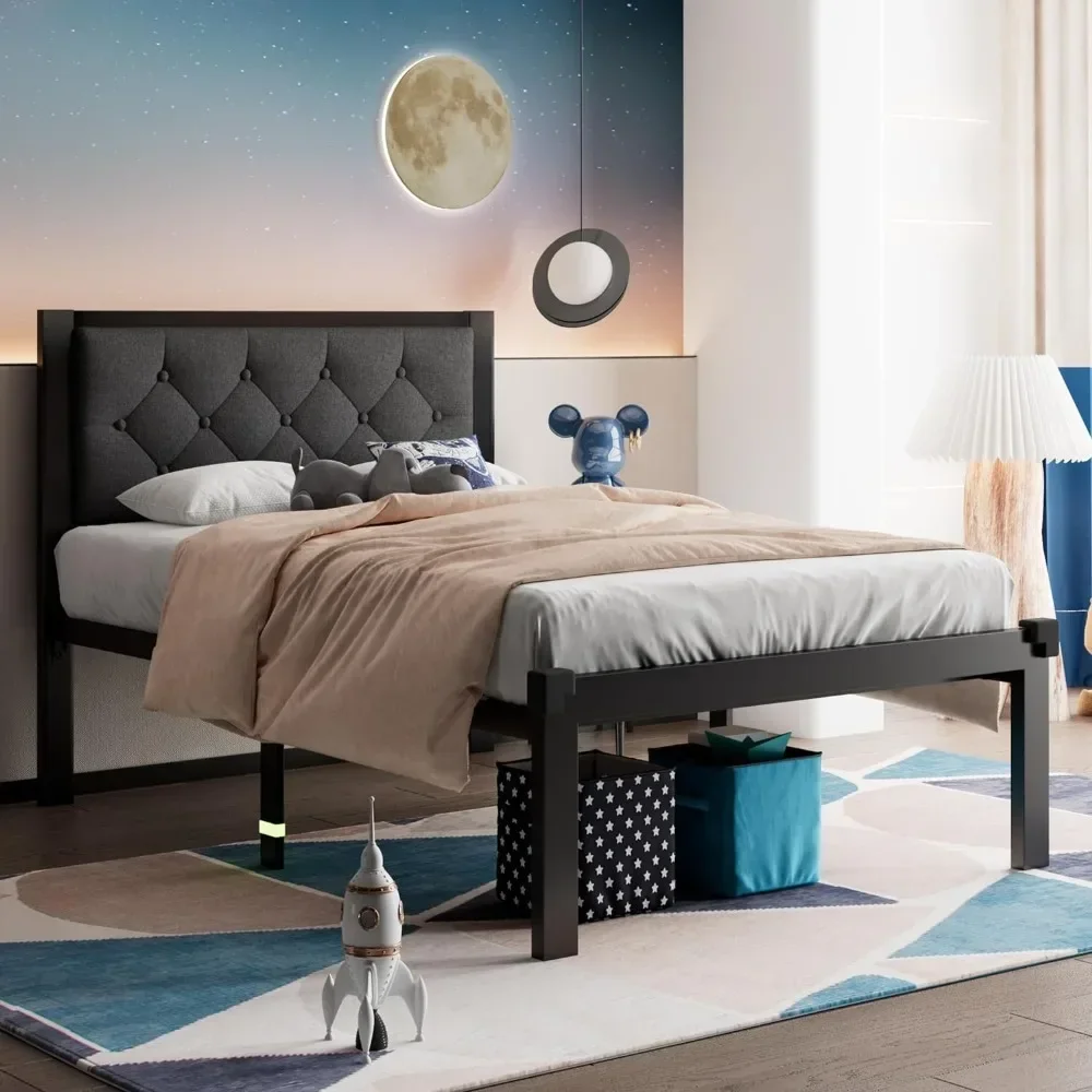 

For Queen Size Metal Bed Frame with Faux Leather Button Tufted Headboard, Heavy-Duty Platform Bed Frame with 12" Storage,