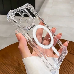 Magnetic Wireless Charge Magsafe Transparent Clear Case For iPhone 15 14 13 12 11 Pro Max Magnetic Shockproof Soft Bumper Cover