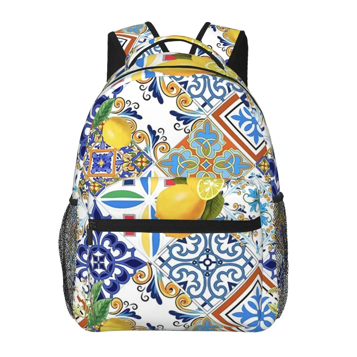 

Среднеземноморский студенческий рюкзак с плитками и лимоном, школьная сумка, походный дорожный рюкзак для мальчиков и девочек, модная сумка для книг, сумки на плечо