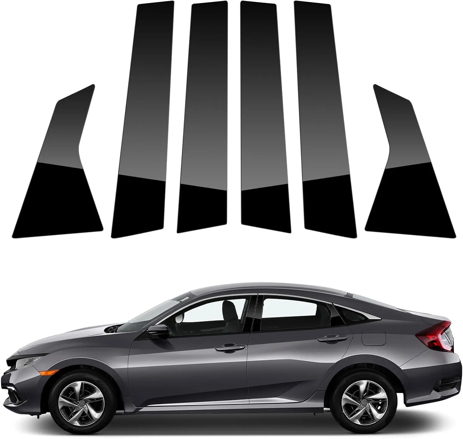 ABS Black  Pillar Posts Door Window Trim Compatible with Honda Civic Sedan 16-21,  Stickers Door Pillar Moldings Cover