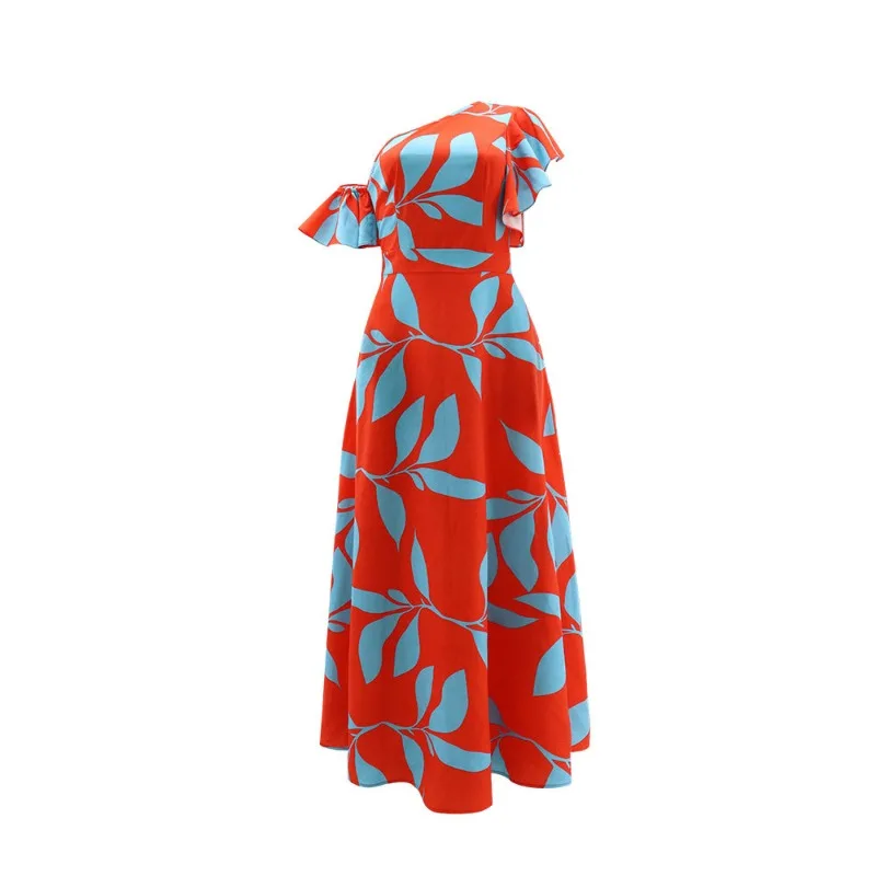 Floral Print One Shoulder Butterfly Sleeve Maxi Summer Dress Women