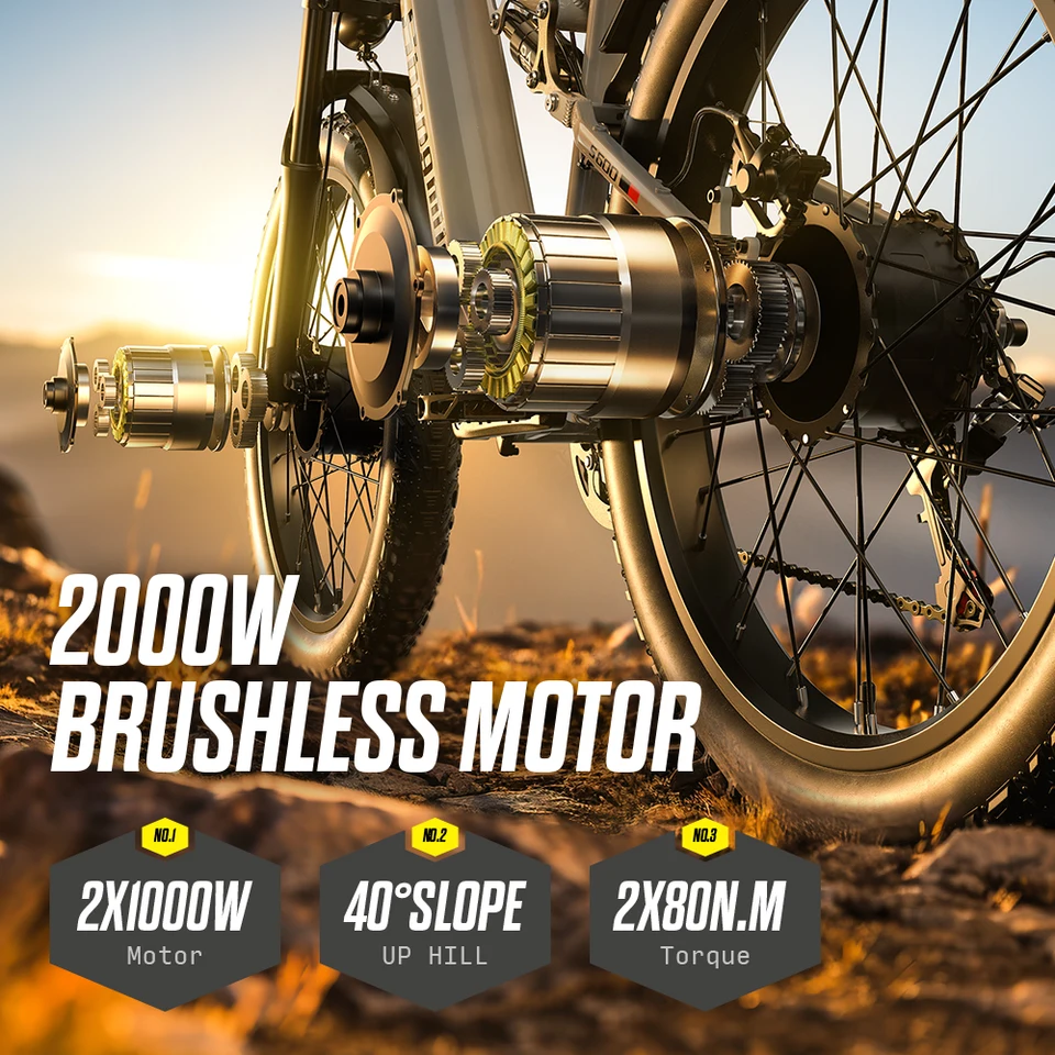 Shengmilo S600 26 inches adult electric mountain bike, 2000W dual motor ebike 7-speed electric bicycle，Fat Tire ebike17.5ah image 3