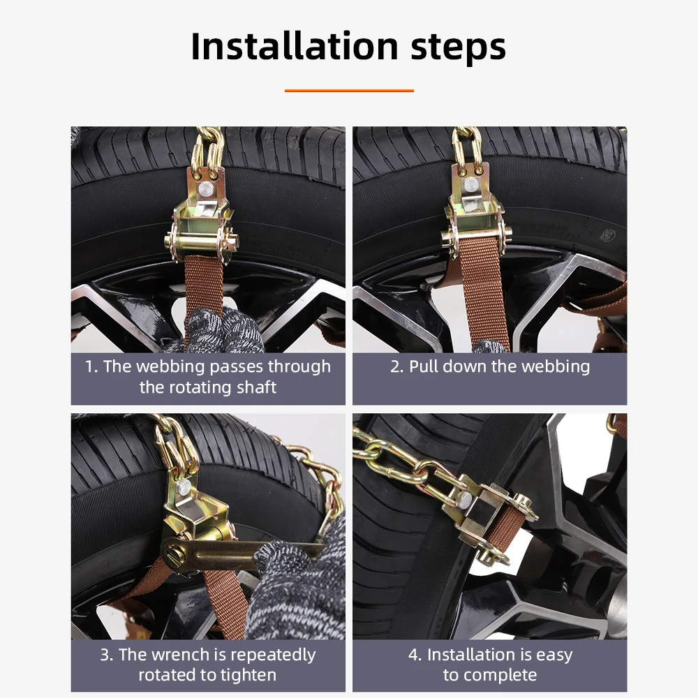 سلاسل الثلج المنغنيز الصلب الثقيلة لفصل الشتاء الثلوج الطين الرمال 175-265 مللي متر الإطارات المضادة للانزلاق سيارة الطوارئ شاحنة SUV سهلة التركيب #5