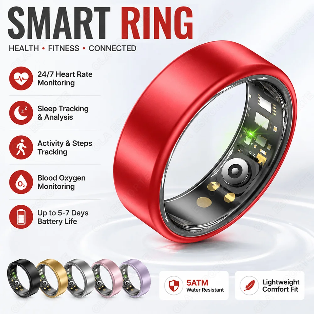 Anillo Inteligente con Monitor de Frecuencia Cardíaca, Presión Arterial y Sueño, Resistente al Agua, para Hombres y Mujeres, Compatible con Android e iOS, Regalo para Fiestas, Nuevo R12