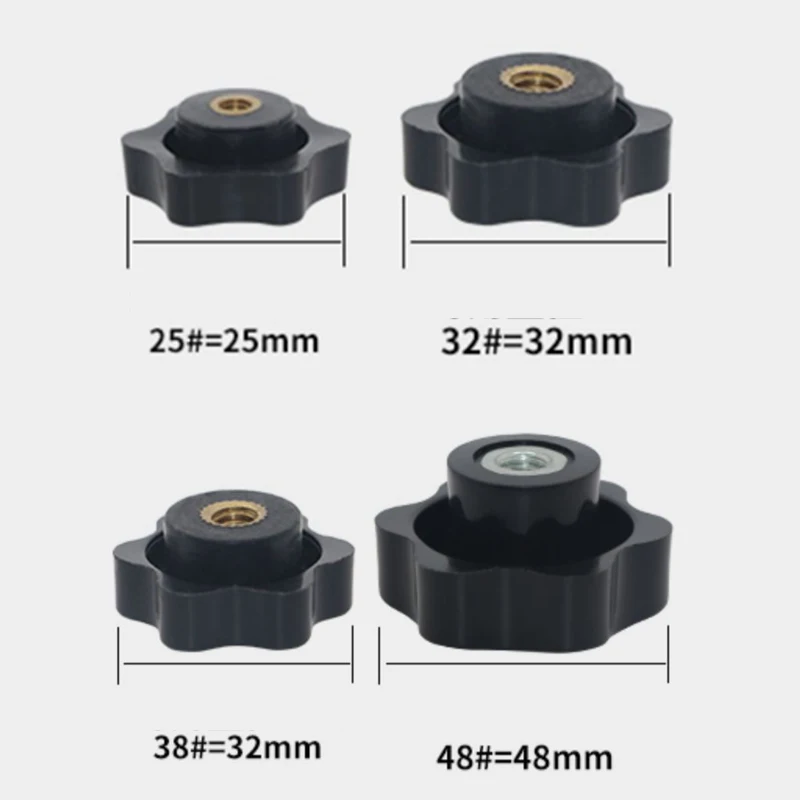 M4 M5 M6 M8 M10 M12 Clamp Knob Handle Nuts Plum Bakelite Hand Tighten Thread Star Black Manual Thumb Clamping Through Nuts