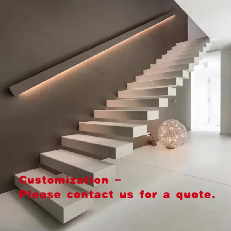 custom.Prefabricated Stairs Solid Wood Tread Straight Staircase Ideas Luxury Floating Stairs Stainless Steel Handr