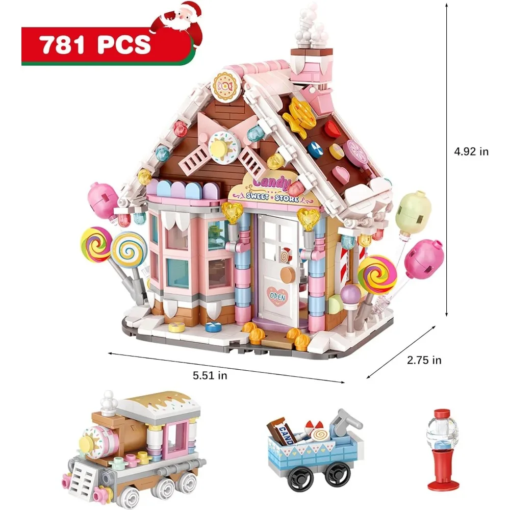 781-teilige Mini-Süßigkeitshaus-Bausteine, Weihnachts-Lebkuchenhaus mit Schokoladen-LKW, Weihnachts-Display-Spielzeug, Ziegelsteine-Sets für Kinder