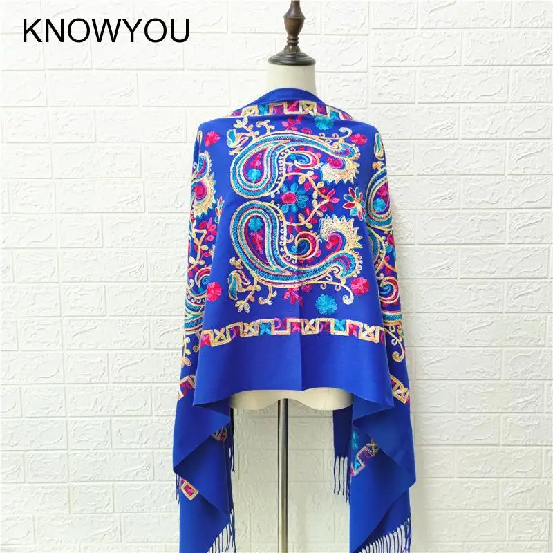 

Ethnic Style Embroidered Cashmere Shawl Scarf Luxury Warm Blanket Foulard Female Mujer Bufanda Fringed Pashmina Wraps Capes