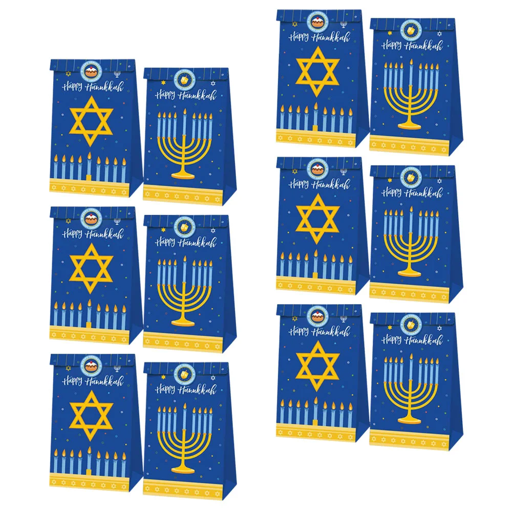 12Pcs Festival Candy Bags Multi-function Paper Bags Hanukkah Cookies Bags Party Supply hanukkah paper bag