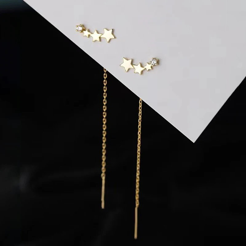 

Real 925 Sterling Silver Sparkling Star Zircon Tassel Drop Earrings For Women Personality Fine Jewelry Trendy Accessories