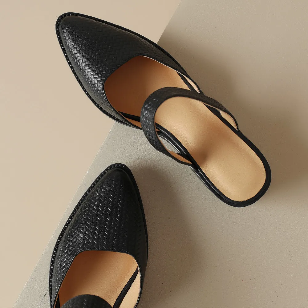 Women's genuine leather pointed toe slip-on summer mules 4cm thick low heel casual female slides 2023 new sandals plus size 41