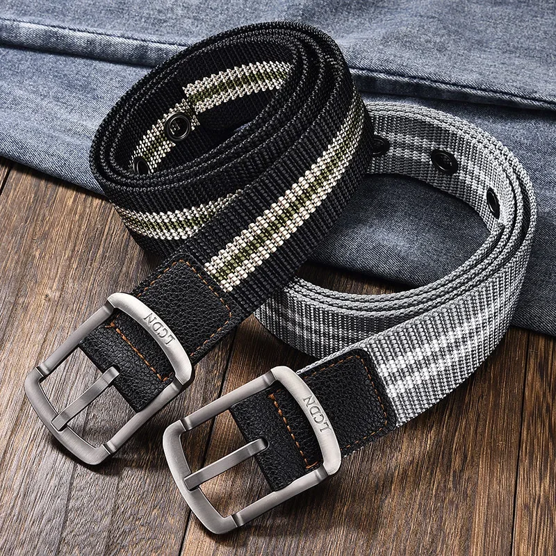 

2023 Designer's New Canvas Needle Buckle Belt Men's and Women's Fashion Stripe Outdoor Belt Jeans