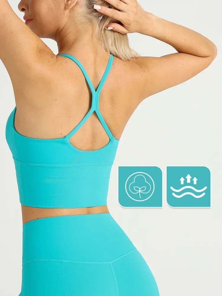 Solid Color Women Gym Yoga Naked Feeling Sexy Cross Back Y shape Sports Bra Fitness Yoga Jogging Workout Sports Women Sling image 5