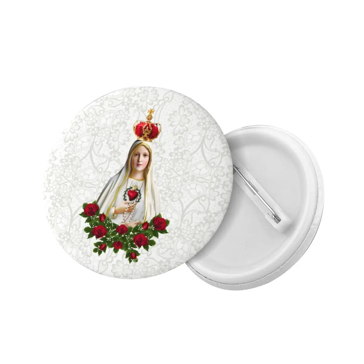 Our Lady Of Fatima Virgin Mary Pin Back Buttons for Clothes Customizable Portugal Rosary Catholic Badges Brooch Pinback