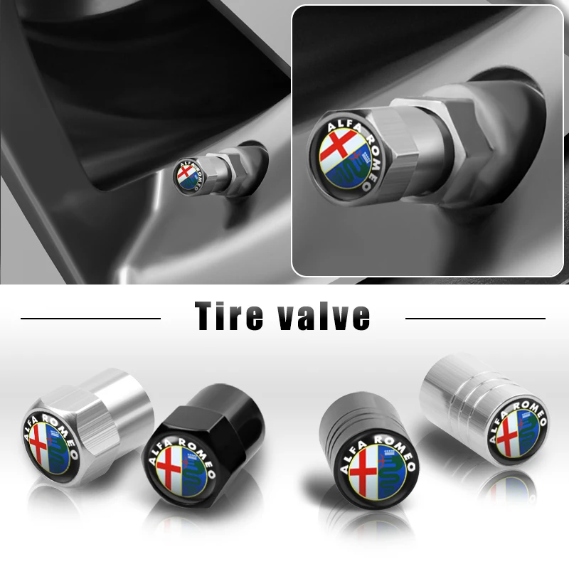 Car Wheel Tire Styling Tire Valve Air Nut Cover Car Logo Accessories For Alfa Romeo Sportiva 156 Stelvio Giulia Giulietta 147 GT