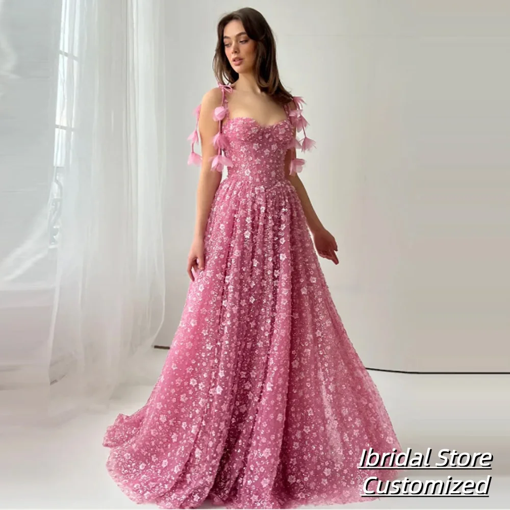 Customized  Appliques Spaghetti Strap Prom Dress A-line Sleeveless vestidos de noiva Floor-length Evening Dresses