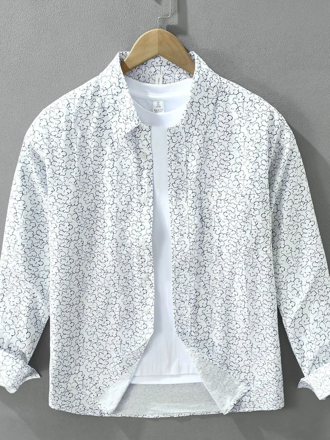 Men's Long Sleeve Shirt Floral Print Casual Style Collarless Loose Fit Regular Thickness Cotton Lyocell Blend Autumn New Arrival