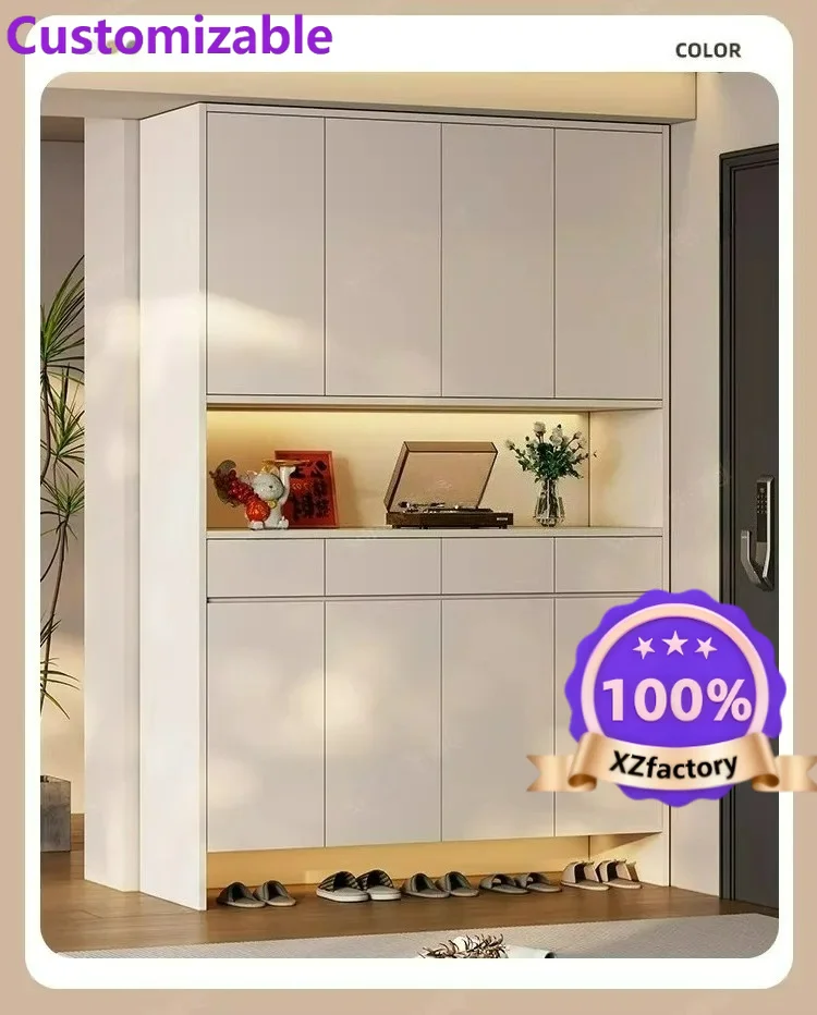 Factory Direct 2026 Foshan's new all-solid wood oak home shoe cabinet household door porch cabinet integrated large-capacity sto