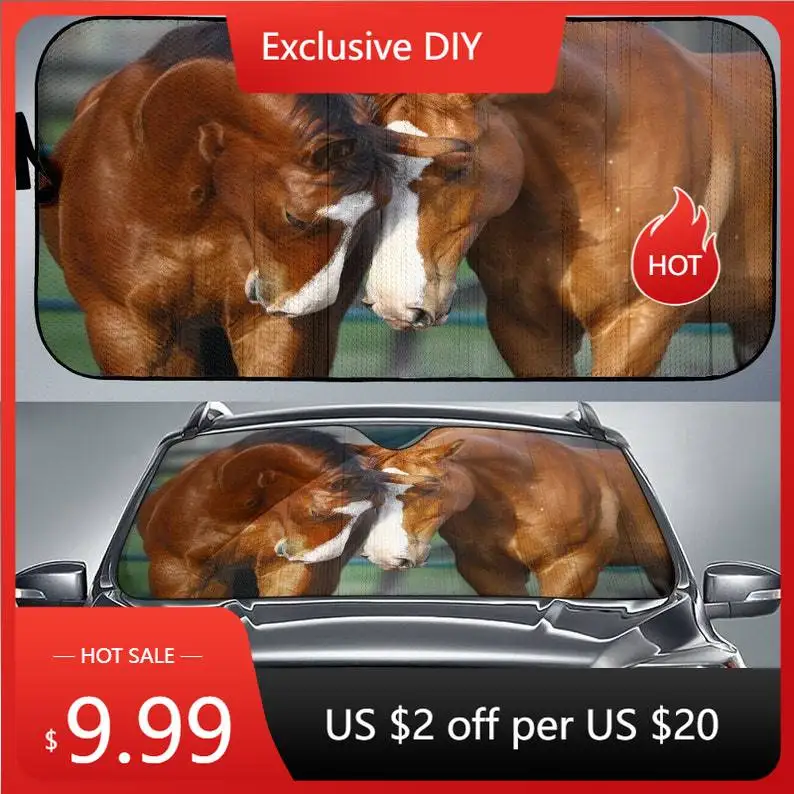 

Best Friends Two Chestnut Quarter Horses - Auto Sunshade for Car Windshield Protector - Exclusively Licensed Artwork on Car Suns