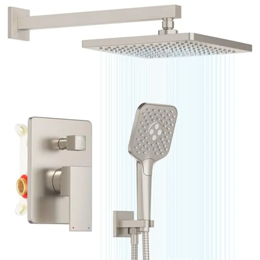 

Shower System Wall Mounted Shower Faucets Sets Complete for Bathroom with High Pressure 10" Rain Shower head and 3-Setting Hand