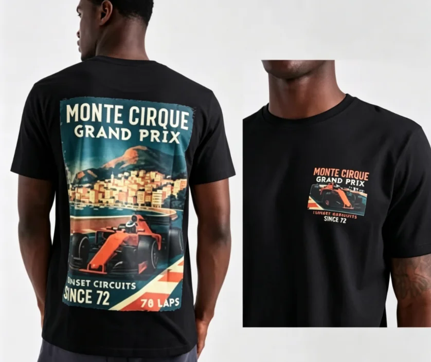 2026 Mini racing car poster logo, retro Montmarte Circus Grand Prix racing car cityscape poster, men's and women's T-shirts