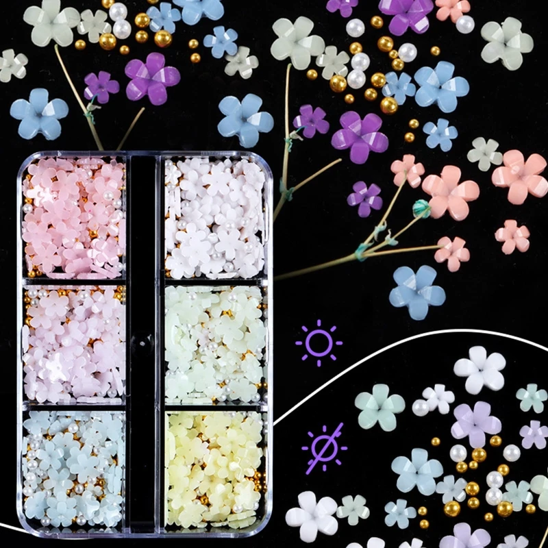 Y1UB Blumen 3D-Nagelkunst-Design mit Perlen-Metallkugel, DIY-Schmuck, Bastelzubehör