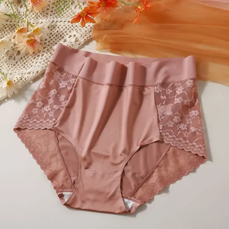 

New 3 Non-trace High Waist Solid Color Sexy Fat Sister Mm Large Size Underwear Women Lace Shorts Head Underwear Smooth and Soft