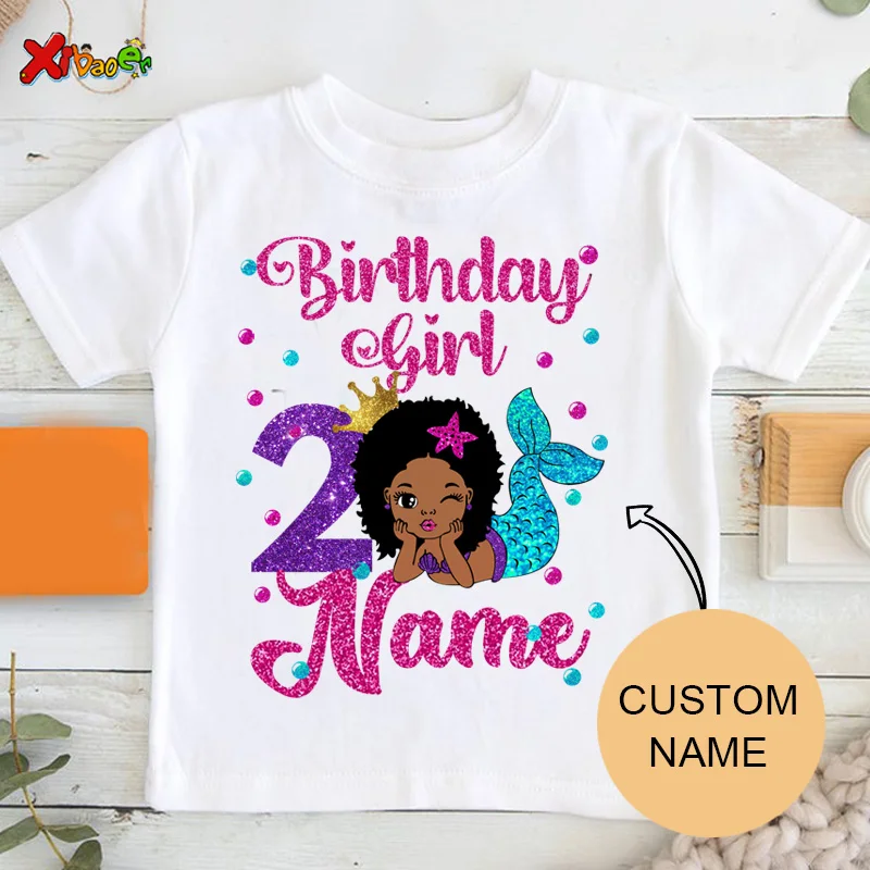 Birthday Girl T Shirt Black Princess T Shirt Mermaid Funny Shirt  Shirt for Girls Summer Baby Children\'s Short Sleeve Tshirt Top