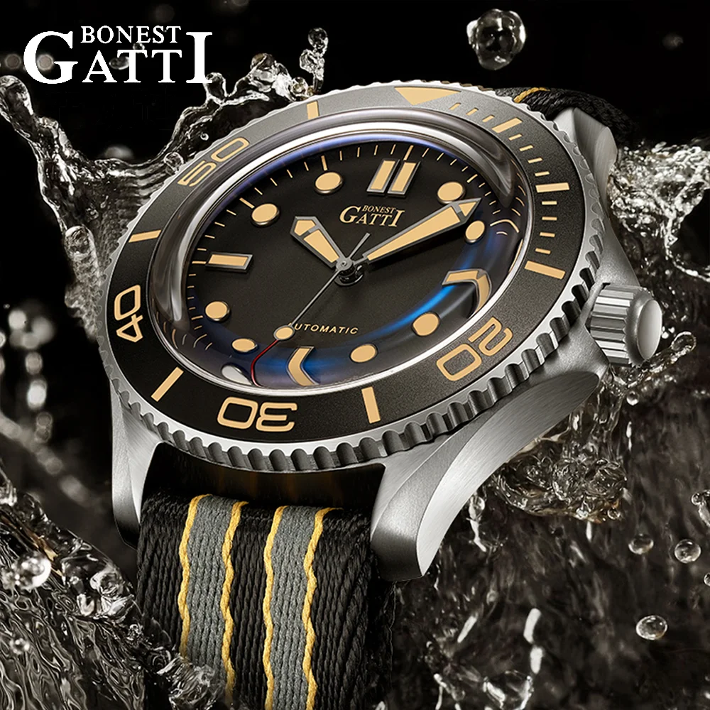 BONEST GATTI German Brand Men's Watch Automatic Diving Watch Mechanical Watch Retro Night Light 30M Waterproof Men's Business