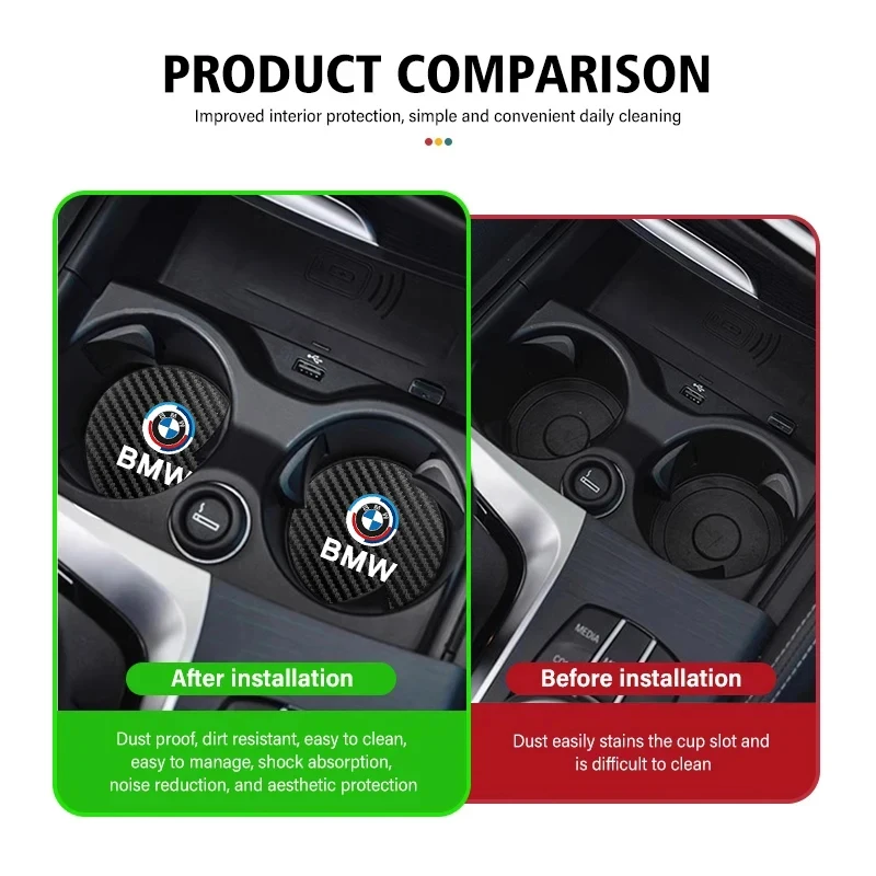 2Pcs Car Coasters Leather Water Cup Mat Auto Accessories For BMW G01 G02 F22 F23 E46 E93 E39 G26 F01 F02 F06 G32 G20 G29 F30 G42