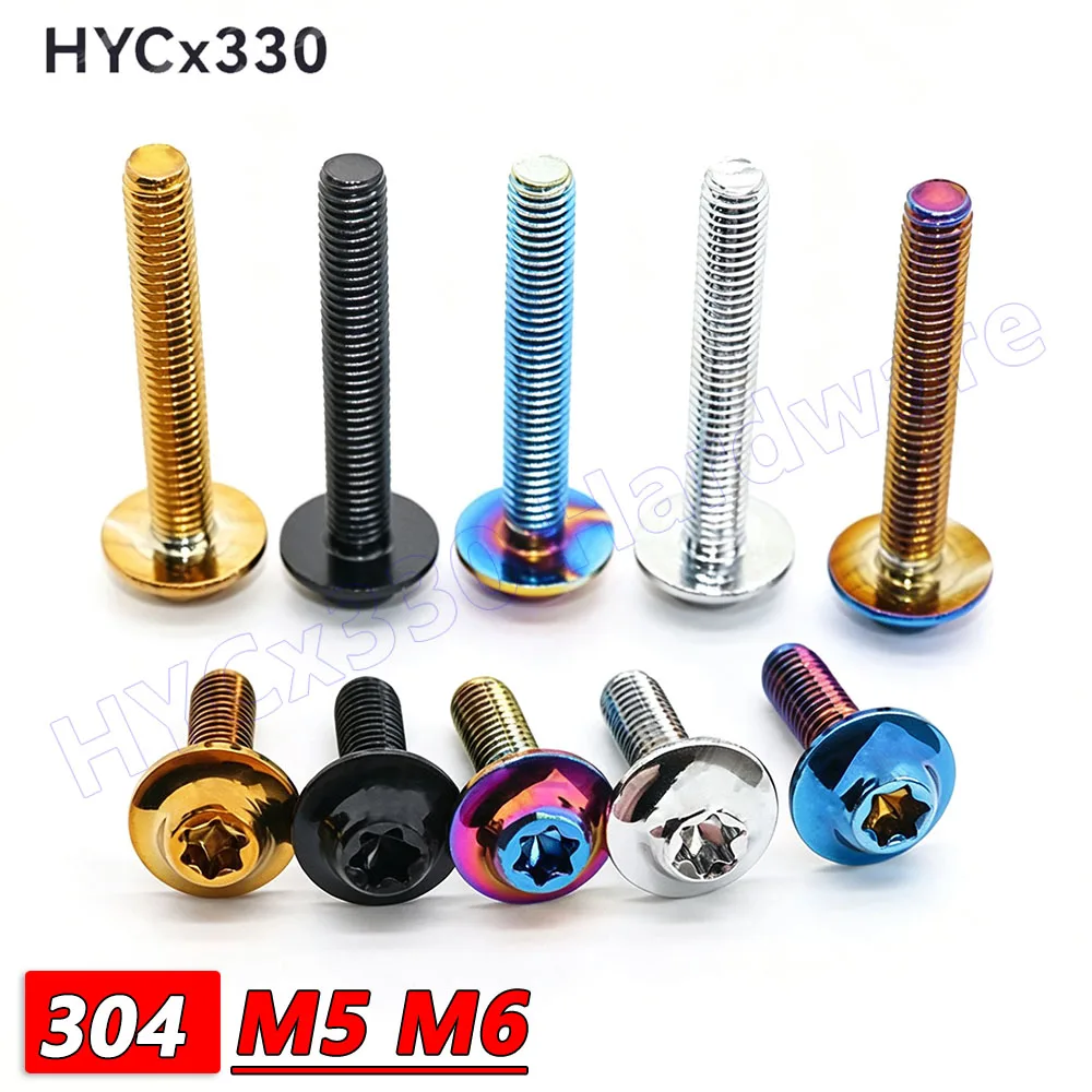 M5 M6 Torx Screws 304 Stainless Steel Saucer Head Motorcycle Bolts Vacuum Plated Multi-Color