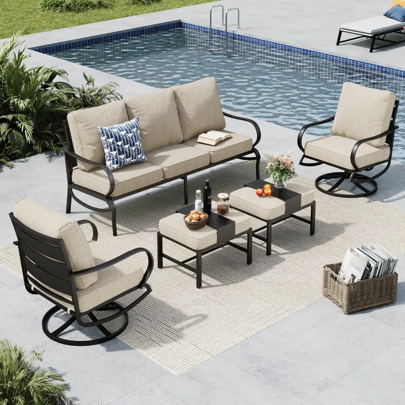 

MFSTUDIO 5 Pieces Patio Conversation Sets,Outdoor Metal Furniture Sofas with 1 x 3-Seat Sofa, 2 x Swivel Chairs,2 x Ottoman