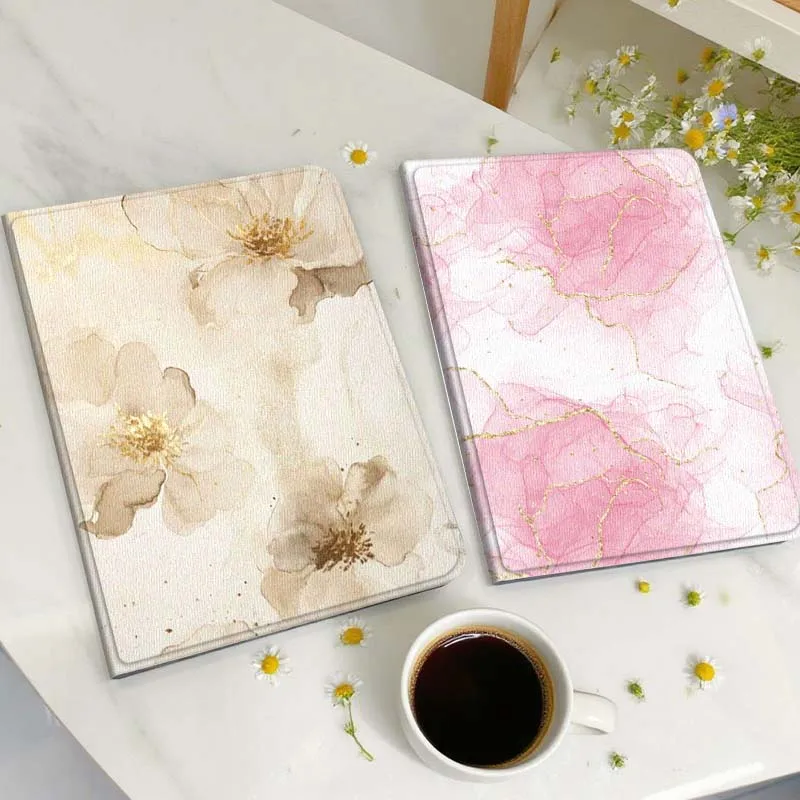 

Beige Gold Floral Art Tablet Case For Huawei Honor MatePad MediaPad Air 5 6 7 11 V6 V7 V8 V9 X9 X8 T10 T10s C5e T5 Gift