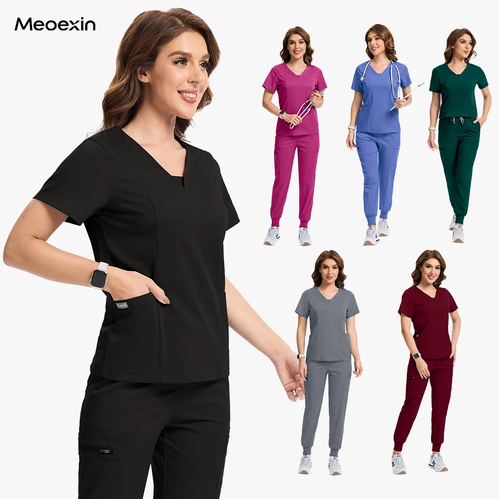 

Wholesale Hospital Uniforms Nurse Scrub Tops Nursing Doctor Scrubs Set with Pockets Beauty Salon Pharmacy Lab Coat Uniform Women