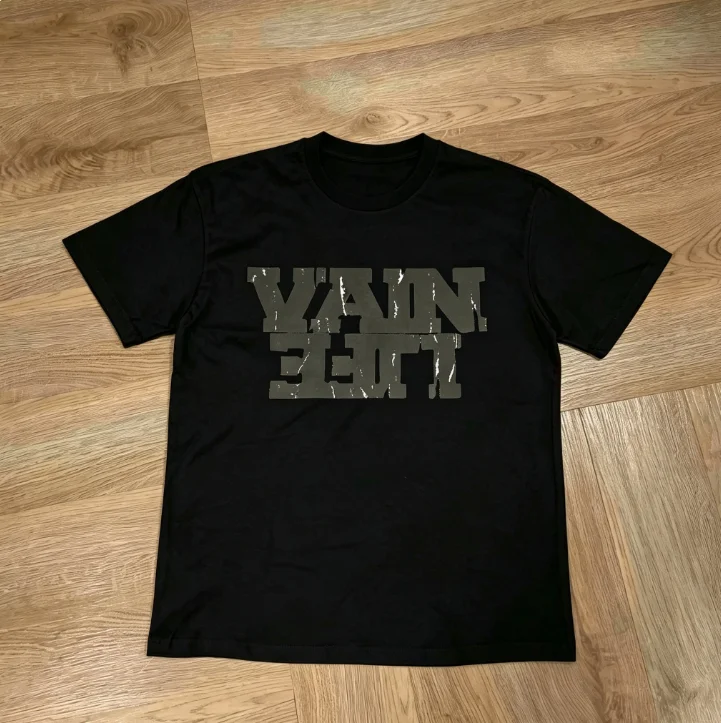 2026 Men Vintage Distressed Mirror Text Graphic T Shirt Crewneck Streetwear Tee