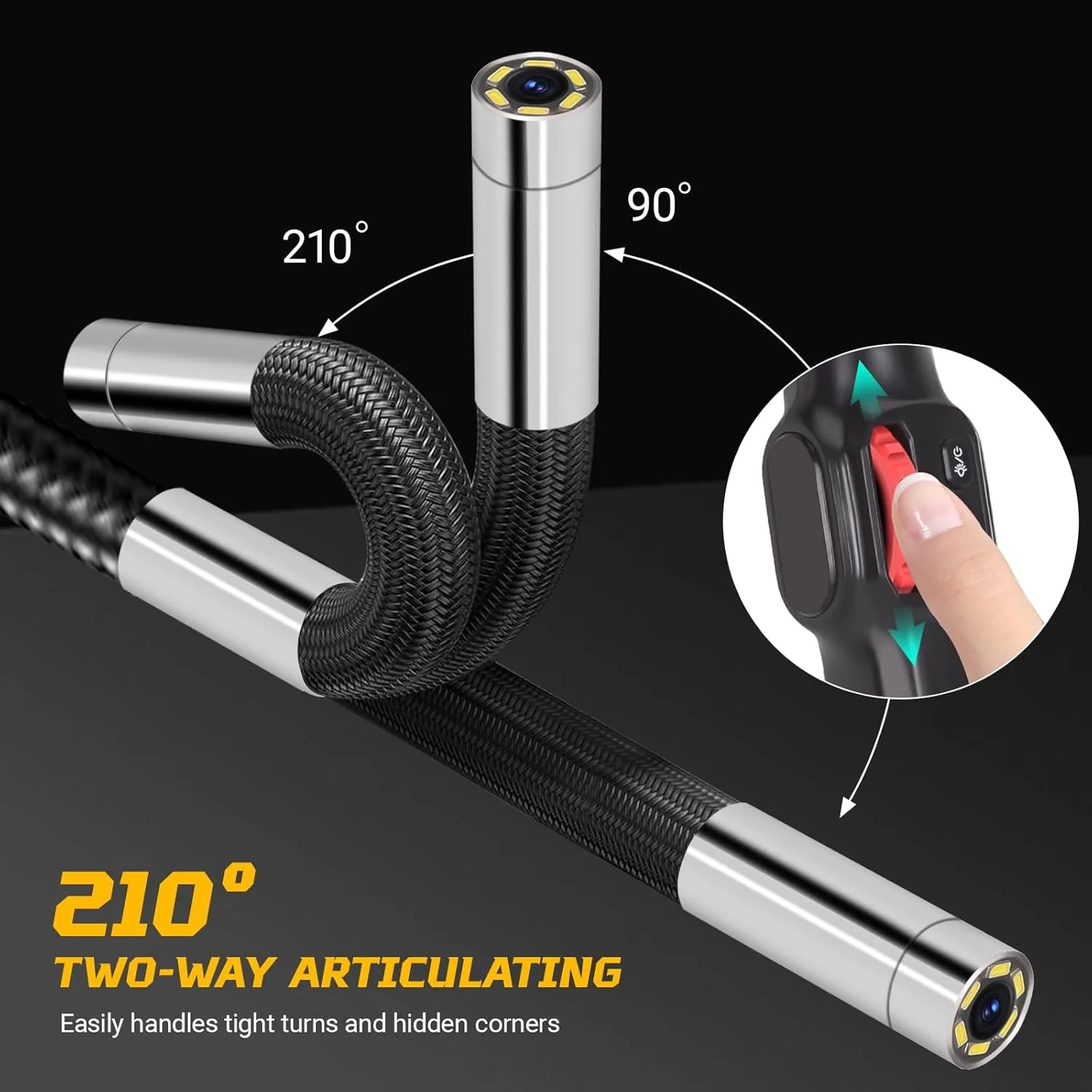 360° Two-way Rotation Industrial Borescope 2MP HDEndoscope with 6 LEDS 6.2mm HD 1080P 1-2m Cable image 6